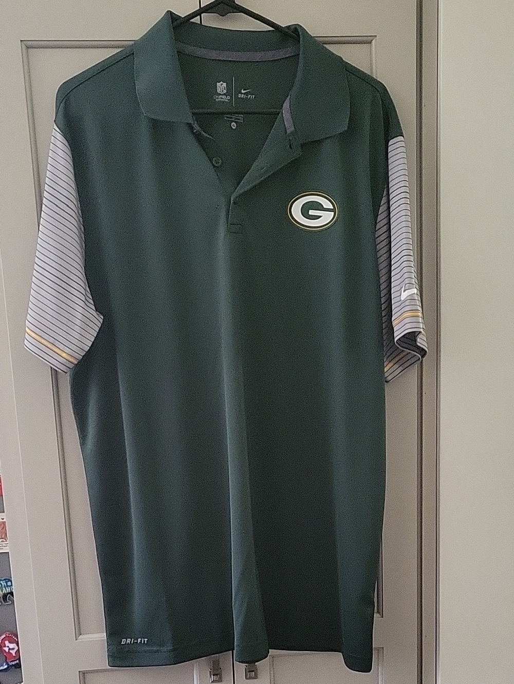 Nike Green Bay Packers Dri-Fit Dark Green Polo with Gray Striped Sleeves